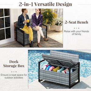 Panca Contenitore da Esterno in Vimini con Seduta Integrata, Divanetto Moderno in Legno Massello per Patio, Ideale per Parchi e Hotel - Product Image 6