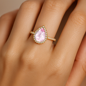 Anillo de Oro Sólido de 14k con Morganita de Laboratorio de Corte Redondo y Engaste de Diamantes en Halo, Joyería Fina, Anillo de Piedra de Nacimiento de Noviembre - Product Image 2