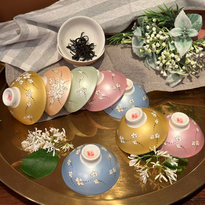 ชุดถ้วยชาเซรามิกจีนโบราณเคลือบสีชมพูมุก ลายดอกทง ใช้กับเครื่องล้างจานและไมโครเวฟได้ - Product Image 4