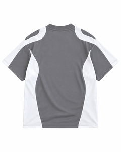 T-shirt Oversize Unisexe en Coton Gris et Blanc à Panneaux, Épaules Tombantes, Style Streetwear, Vêtement Personnalisé en Gros pour Marque Privée - Product Image 3