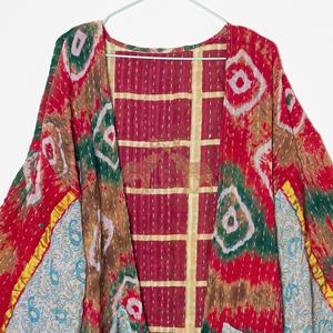 Best Selling Quilted Kantha <b>Work</b> Indian Handmade Cotton Robe Floral Print Long Kantha Kimono for Winter - Product Image 2