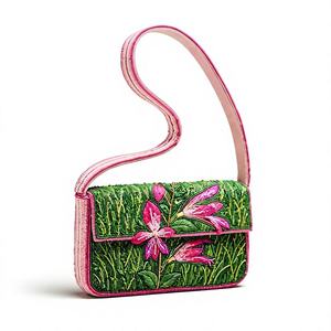 Artistic Handmade Seed Beaded <b>Crossbody</b> <b>Bag</b> Embroidered <b>Pink</b> Floral Design Fashion Boutique Women Evening Shoulder <b>Bag</b> Wedding - Product Image 1