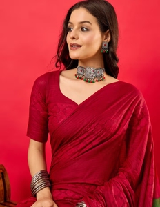 KV Women's <b>Red</b> Cotton Woven Saree With Unstitched <b>Blouse</b> - Product Image 1