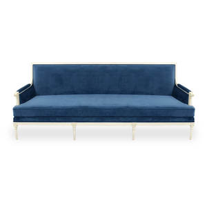 โซฟาห้องนั่งเล่นสไตล์ยุโรปคลาสสิกสมัยใหม่ โครงไม้สักแท้ หุ้มผ้าบุเบาะพนักพิงสวยงาม โซฟาสามที่นั่ง - Product Image 1