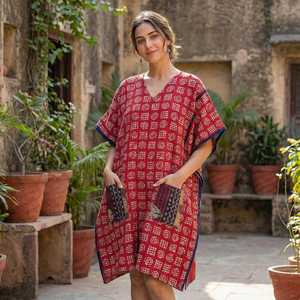 Artisanal Kantha Embroidery Kimono Hand-Stitched Eco-Friendly <b>Plus</b> <b>Size</b> Vintage Saree Jacket Patchwork Cotton Duster V-neck - Product Image 4