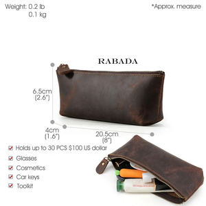 RABADA Real Leather Brown Travel <b>Makeup</b> Pencil Bag Leather Cosmetic Bag for Wholesale - Product Image 3