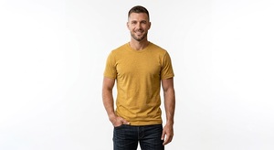 Camiseta de Manga Corta para Hombre, Ligera, de Color Sólido, Cuello Redondo, Informal, de Algodón, Tejido de Punto, 230g, Diseño Liso Teñido - Product Image 2