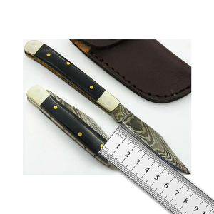 Cuchillo de acero de Damasco con mango de hueso, doble hoja plegable, para camping y uso general, cuchillo de cuchillería plegable de doble hoja, venta al por mayor - Product Image 2