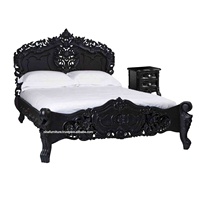 Lits Rococo Style français bois d'acajou massif artistique sculpté meubles de chambre à coucher Design européen antique lits noirs pour la maison hôtel