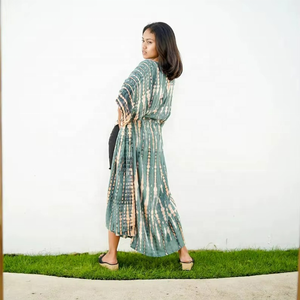 Nuevo Kimono de Playa para Mujer, Estilo Casual, con Estampado Floral Tejido y Tie Dye Azul, Cintura Natural, 100% Algodón, Verano 2026 - Product Image 1