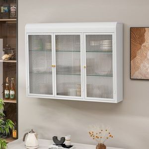 Armadietti bianchi a parete ad arco a 3 porte per cucina soggiorno bagno-per la conservazione - Product Image 1