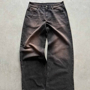 Jean en denim ample pour homme, coupe décontractée, en coton mi-lourd respirant, délavé, style streetwear, couleur unie, tissu tissé, automne - Product Image 6