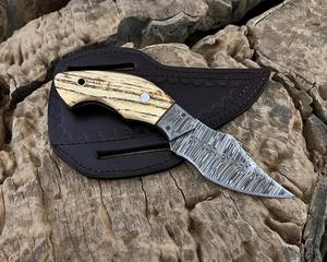 Couteau de camping à lame fixe en acier Damas cuivré pour la randonnée, la chasse, la survie en extérieur, avec étui en cuir, durable, multifonction, garantie 3 ans - Product Image 2