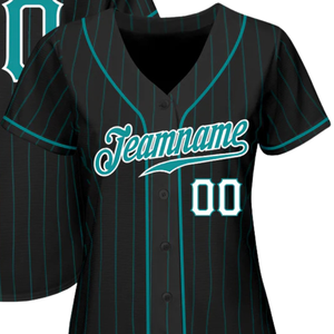 Black Aqua Pinstripe Teal White Baseball Jersey for Men Button Down Team Uniform Breathable Lightweight <b>Athletic</b> Sports Apparel - Product Image 2