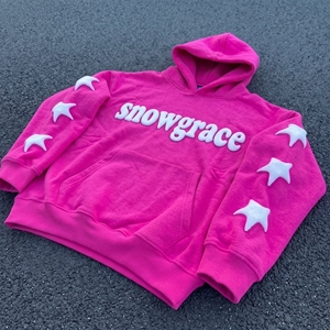 เสื้อสเวตเชิ้ตมีฮู้ด Snowgrace สีชมพู พิมพ์ลายดาว แบบยูนิเซ็กส์ ทรงโอเวอร์ไซส์ ผ้าฟลีซ สำหรับใส่ลำลองในฤดูหนาว - Product Image 5