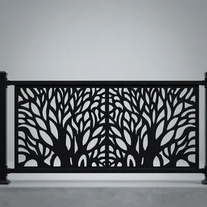 Panneau décoratif moderne en fer noir découpé au laser, motif arbre, pour balustrade de balcon, terrasse, escalier, design extérieur résidentiel, résistant à la rouille - Product Image 3