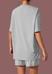 เสื้อยืดโอเวอร์ไซส์ทรงหลวม คอกลม แขนสั้น สไตล์ลำลองสำหรับผู้หญิง ผ้าถักนิตติ้ง 100% ผ้าฝ้าย สีพื้น สำหรับฤดูร้อน - Product Image 4