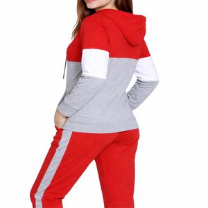 Conjunto deportivo de dos piezas para mujer con capucha y cremallera, diseño color block, corte cómodo, cintura elástica. - Product Image 3