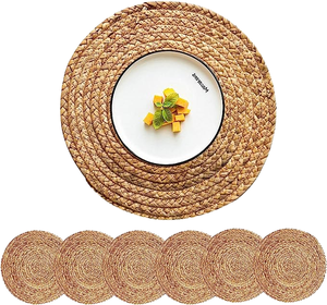 Sets de table ronds classiques en jonc de jacinthe naturel tressé, résistants à la chaleur, pour l'extérieur - Product Image 1