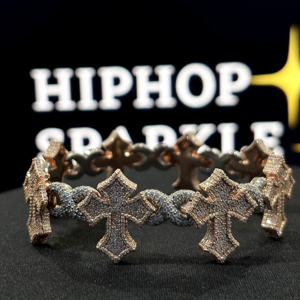 HIPHOP SPARKLE Cross <b>Infinity</b> Iced Two-Tone Rose Gold White Gold Plated 925 Sterling Silver Moissanite Chain Link Gift - Product Image 1