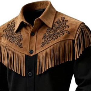 <b>Men's</b> Western <b>Suede</b> Shirt <b>Jacket</b> With Fringe And Embroidery Turn-down Collar Casual Winter Wear - Product Image 6