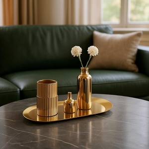 Oval Gold Plated <b>Storage</b> <b>Tray</b> Polished Finish Minimalist Design For Table Use Neatening <b>Storage</b> - Product Image 5