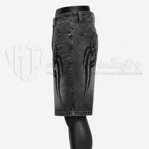 Pantalones Cortos de Mezclilla Personalizados para Hombre, Lavados en Negro, Hasta la Rodilla, Estilo Baggy, con Estampado Gráfico, Casuales, de Verano - Product Image 4