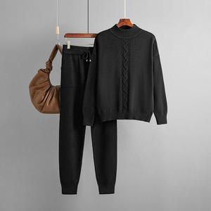 Conjunto de Dos Piezas de Suéter Casual de Punto con Cuello Alto y Antiarrugas para Mujer, Moda de Lujo Otoño Invierno - Product Image 3