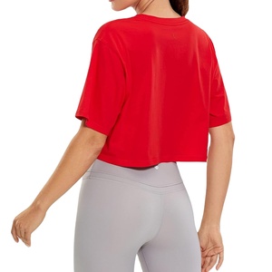 T-shirt Crop Top Oversize de Haute Qualité en Coton 180g, Col Rond Uni, pour Personnalisation Femme - Product Image 3