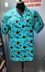 Chemise décontractée pour homme en sergé hawaïen à manches courtes, col montant, bouton unique, imprimé feuilles tropicales, noir et vert, pour les vacances d'hiver - Product Image 1