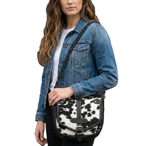 Bohemian Genuine Leather Unisex Geometric Hand-<b>Tooled</b> Round Crossbody RFID Protected Zipper <b>Backpack</b> - Product Image 1