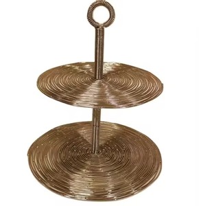 Hot Selling Vintage Dark Wooden 2 Tier <b>Cake</b> Stand Silver <b>Flower</b> Top Leaf Base <b>Decorative</b> Dessert Serving Tray Platter <b>Cake</b> Stand - Product Image 6