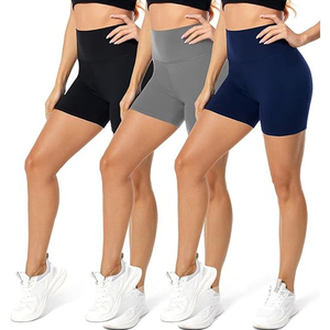 Shorts de yoga en cuir pour femme, taille mi-haute, couleur unie, polyester-coton, séchage rapide, coupe sportive ajustée, style skinny, taille élastique, respirant - Product Image 1