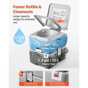 Toilette portable avec réservoir de déchets amovible de 5,3 gallons, 120 chasses d'eau, design moderne pour le camping, les voyages en plein air, indicateur de niveau pour adultes - Product Image 3