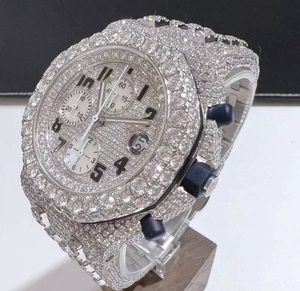 DAZZLING JEWELS นาฬิกาหรูหราสำหรับทุกเพศ สีขาวทอง สแตนเลสสตีล ประดับเพชร ขนาด 42 มม. ระบบอนาล็อก กลไกอัตโนมัติ กระจกแซฟไฟร์คุณภาพสูง - Product Image 5