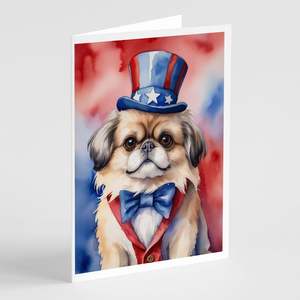 Pekingese Patriotic American Whimsical A7 <b>Greeting</b> <b>Cards</b> Pack of 8 Blank <b>Note</b> <b>Cards</b> with Envelopes Size 5x7 - Product Image 1