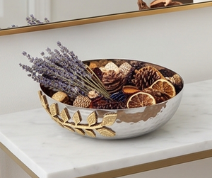 Bol de service en laiton martelé et acier inoxydable de qualité supérieure, idéal pour salades, fruits, noix, élégant centre de table en métal - Product Image 3