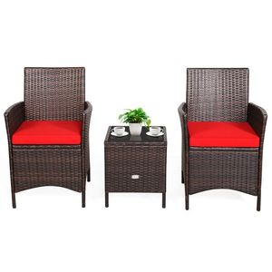 Set da Conversazione in Rattan a 3 Pezzi con Cuscini e Piano in Vetro per Arredo Giardino - Product Image 1