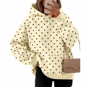 Custom Women Polka Dot Hoodie Oversized Heavyweight Letter College Cotton Fleece Kangaroo Pocket Casual Sweatshirt <b>Applique</b> - Product Image 6
