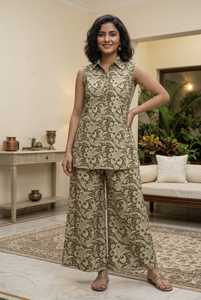Ensembles coordonnés élégants en coton tissé écologique avec imprimé floral, tissu confortable pour les tenues décontractées et de resort des femmes modernes - Product Image 3
