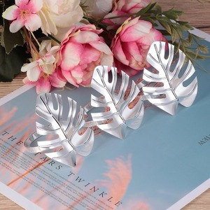 <b>Silver</b> Monstera Leaf Metal <b>Napkin</b> Rings 2.5 Inch Modern Table Decor for Wedding Dining - Product Image 5
