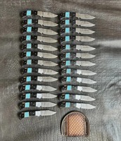 Couteau de poche pliant artisanal sur mesure de qualité industrielle/DIY pour le camping, 7,5 pouces, en acier Damas avec manche en résine et corne, à changement rapide