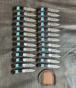Couteau pliant utilitaire artisanal de qualité industrielle/DIY, 7,5 pouces, en acier Damas, manche en résine et corne, pointe droite à clipser - Product Image 4