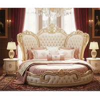 Ensemble de chambre à coucher de luxe en bois massif, style Palais Classique Européen, avec lit California King et capitonnage style Maharaja Indien, mobilier de maison pliable, USA