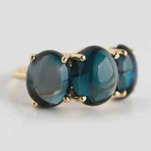 แหวนหมั้นหรูหราประดับบลูโทแพซลอนดอน สไตล์อาร์ตเดโค วินเทจ คาโบชอง คลาสสิก สำหรับวันครบรอบ ชุบทอง 14K - Product Image 2