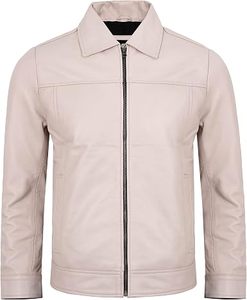 Veste en cuir véritable beige blanc cassé sur mesure pour homme, col chemise classique, vente en gros OEM - Product Image 4