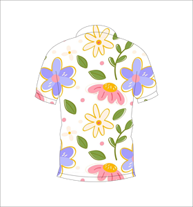 Polo à fleurs violet, rose et jaune, imprimé floral lumineux, manches courtes, décontracté d'été, vue avant et arrière - Product Image 6