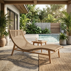 KAG L006 Chaise longue en teck moderne avec rotin synthétique tressé, mobilier d'extérieur durable pour une relaxation ultime - Product Image 5