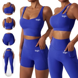 Ensemble de sport sexy 2 pièces couleur unie pour femme, idéal pour le fitness, la gym et le yoga, en Spandex/Nylon, écologique, vente en gros - Product Image 3
