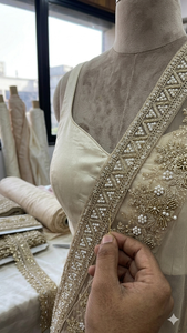 Exquisite Hand-Embellished Eco-Friendly Fancy Romantic Floral Scalloped Lace Saree Border Pearl Beadwork Premium Sheer Mesh 100% - Product Image 3